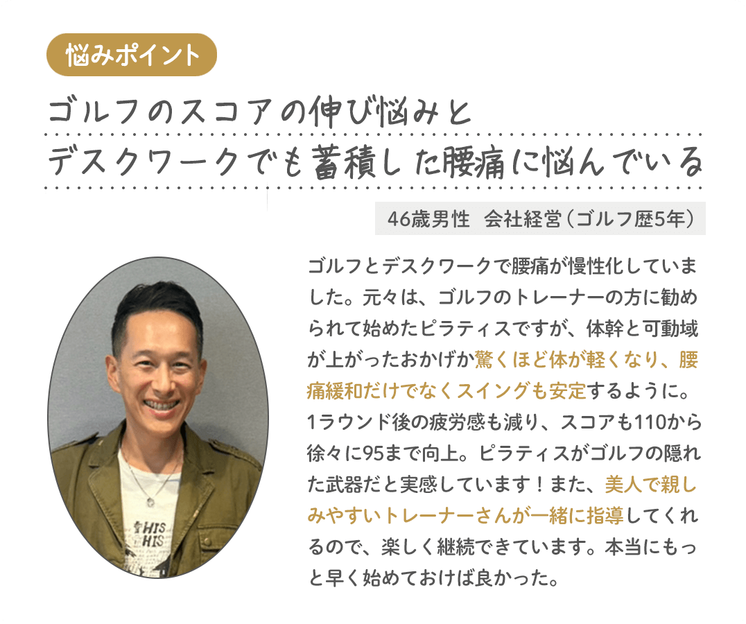 理想のスイングで早速ベストスコアが出ました（30代男性）